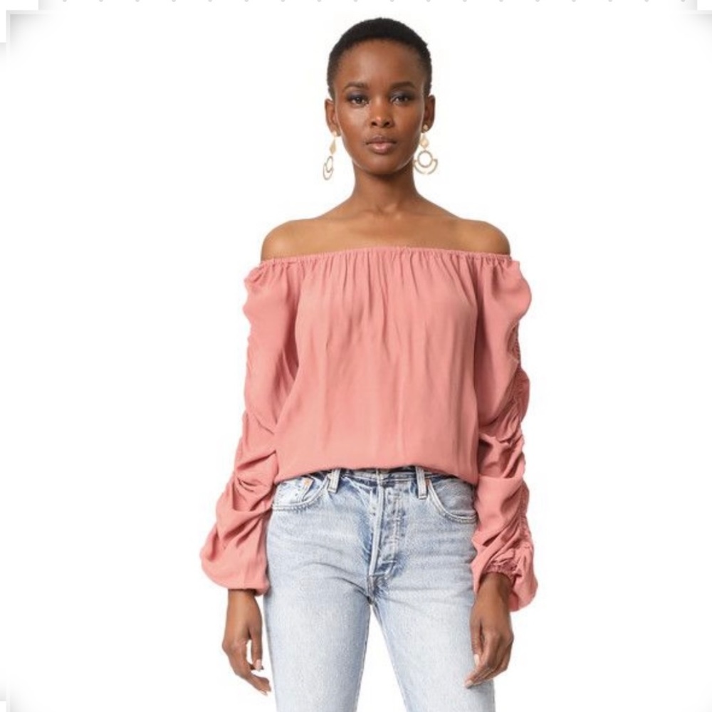 MLM Label Atlantic Off Shoulder Top, Rose Gold, Long Sleeve Blouse, Size Small